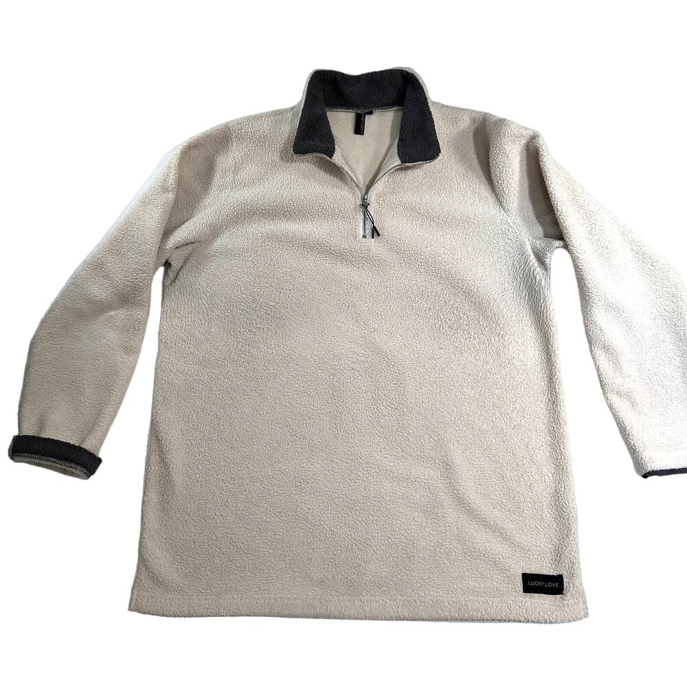 Lucky Love Sherpa 1/2 Zip Sweatshirt Woman's XL High Collar Winter White Cozy